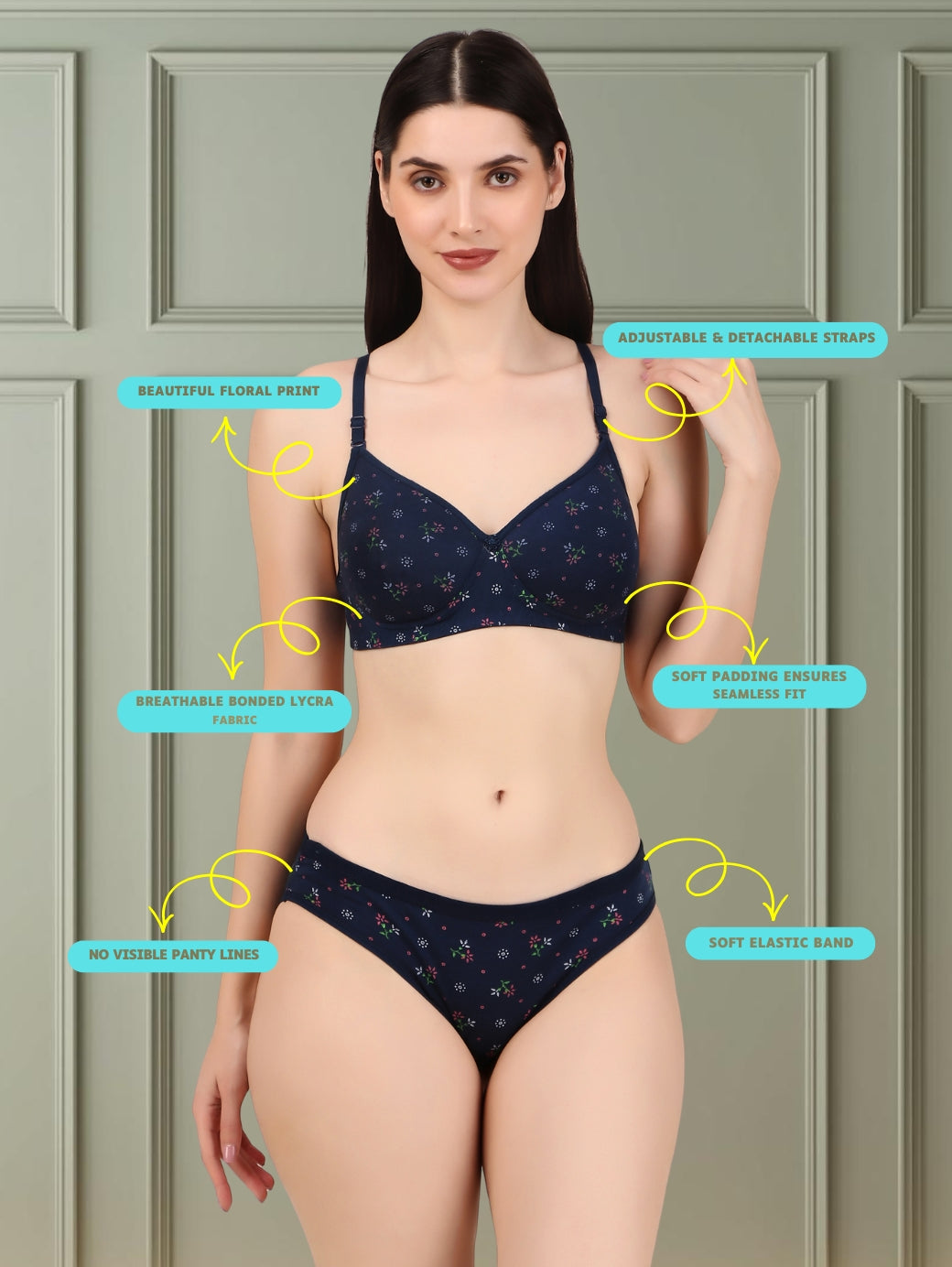 Women’s Floral Printed Padded Non-Wired Bra and Panty Set